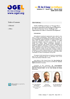 OGEL 4 (2019 - OGEL/TDM Special Issue: FDI Operations and Investment Disputes in the African Extractive Sector...